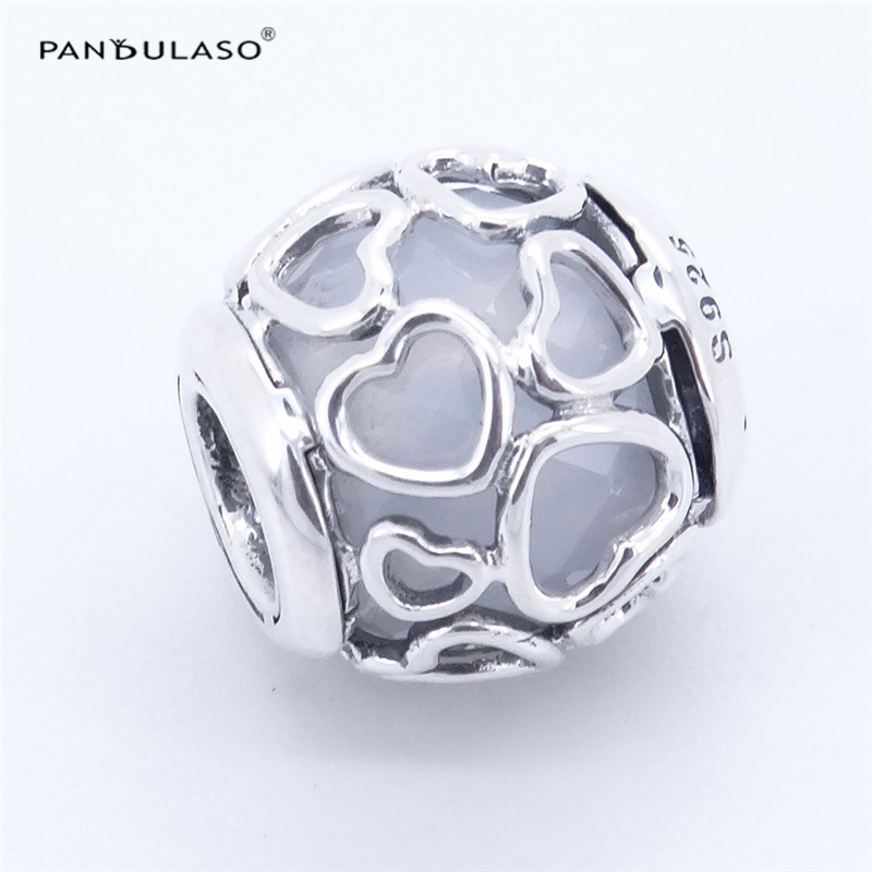 Pandulaso Encased in Love Opalescent White Crystal charms For Woman Gift Fits Pandora charms Bracelet For Woman Beads DIY Silver 925 Jewelry-image-401736524