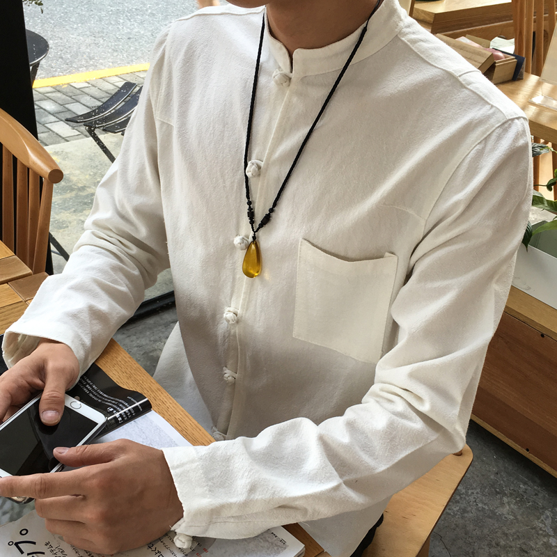 

Wholesale- Quality Men Shirts Fashion 2017 Spring New Slim Fit Linen Shirt Men Classic China Style Long Sleeve Man Shirts High Quality 5XL, Wine red