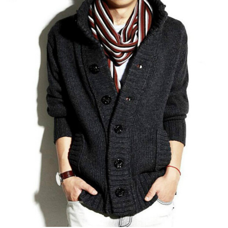 Nouveau hiver printemps pull hommes épais coton manches longues col Mandarin solide Cardigans hommes Outwear bouton chandails