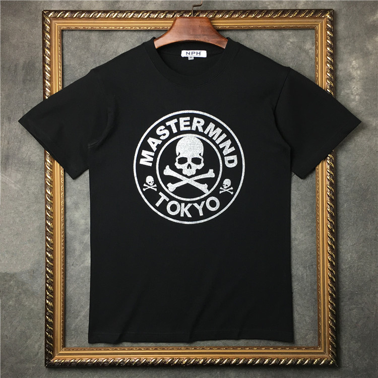 

2017 summer new school skull head t shirts Japanese Short Sleeve T Shirt Golden print mastermind tokyo Tee, Silver