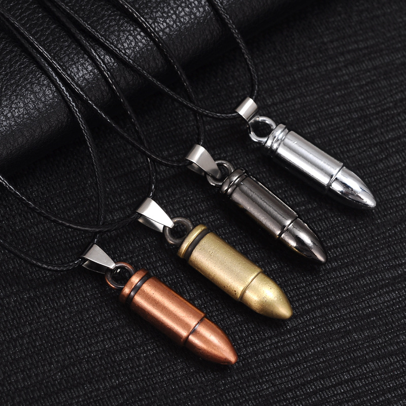 

Men Titanium Steel Necklaces Bullet Pendant Leather Chain Necklace Women Jewelry