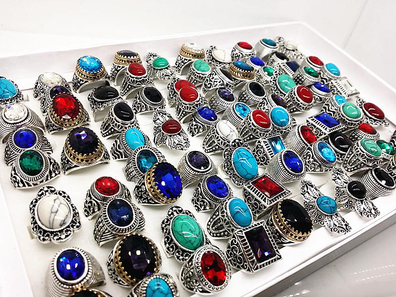 

wholesale bulk lots assorted mix styles women's men's antique silver vintage turquoise stone rings brand new