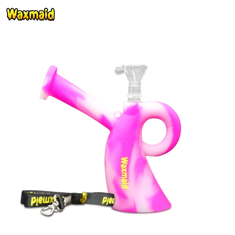 

Wholesale Hot Waxmaid Miss Flexible Detachable Silicone Bongs Dab Rig Travel Silicone Water Hookah With Lanyard Glass Bowl Glass Adapter