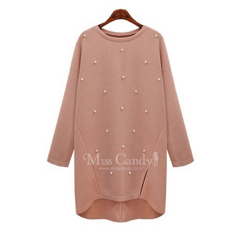 Wholesale- 2016 Fashion Winter Plus Size Pullover Women Sweater Knitwear Europe And America Pearl Long Section Sweaters Female XL-5XL X005