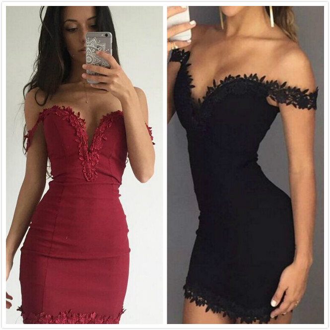 

2017012305 New Arrival Designer Women Dresses Party Clubwear Sexy Elegant Red Sweetheart Neck Lace Slim Bodycon Dress, Wine red