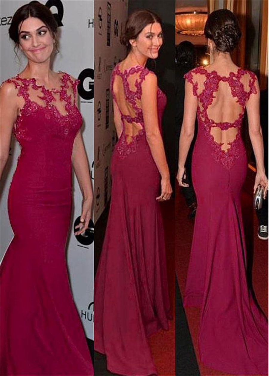 

Tulle & Chiffon Scoop Neckline Mermaid Evening Dresses With Lace Appliques See Through Burgundy Chiffon Prom Dress vestidos longos, Ivory