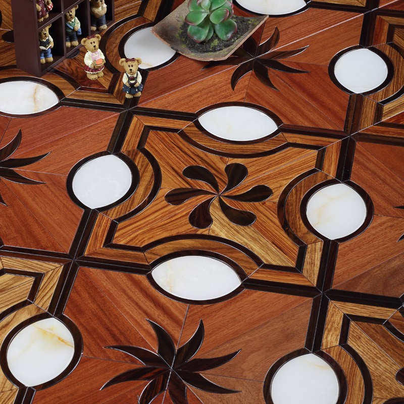 Jade marble floor Kosso art parquet tile hardwood flooring rosewood marquetry medallion inlaid border PVC ceramics rugs timber parquetry engineer-image-405617747