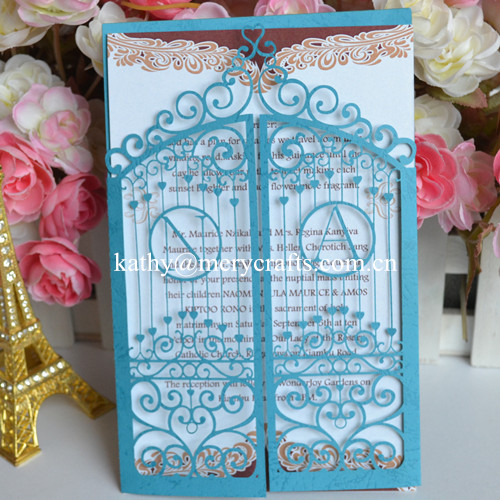 

Wholesale- luxurious gate laser cut wedding invitation card/die cut wedding cards with initials