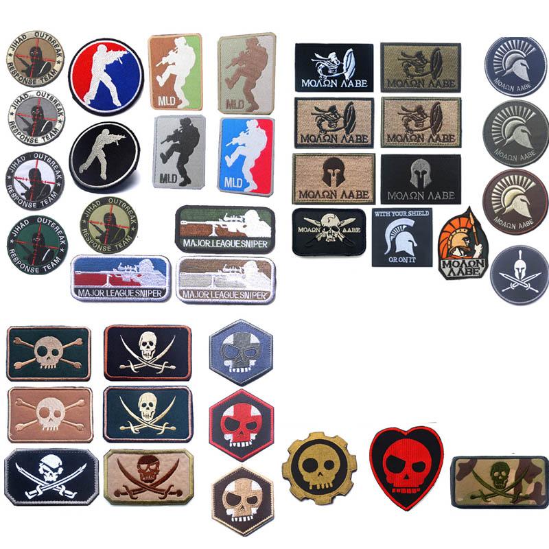 

Armband Patches Embroidered Badges Fabric Armband Stickers Shooting Spartan Skeleton Patch Outdoor HOOK and LOOP Fastener NO14-108, Multi-color