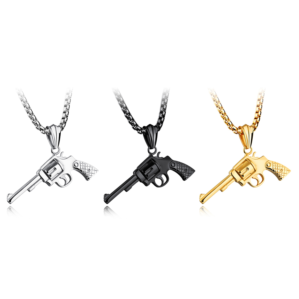 Revolver / Desert Eagle Pistol Pendant Necklace Punk Gothic Masquerade Party Unisex Stainless Steel Gun Pendants Necklaces Gift Jewelry-image-402798867