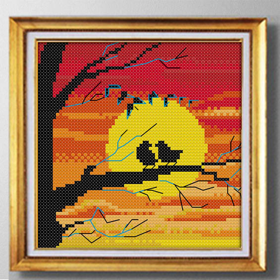 

The setting sun bird shadow, Handemade cross stitch needlework embroidery kits ,DMC 14CT or 11CT painting counted printed on canvas