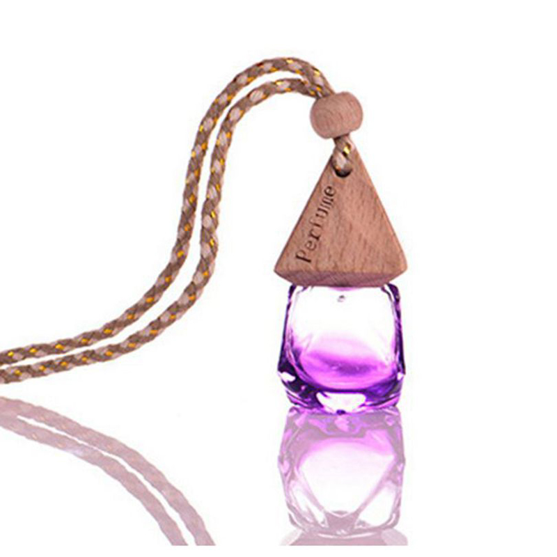 

High Quality Clear Perfume Bottles 6ml Colorful Wooden Lid Home Car Hanging Air Freshener Perfume Fragrance Small Glass Empty Glass Bottles
