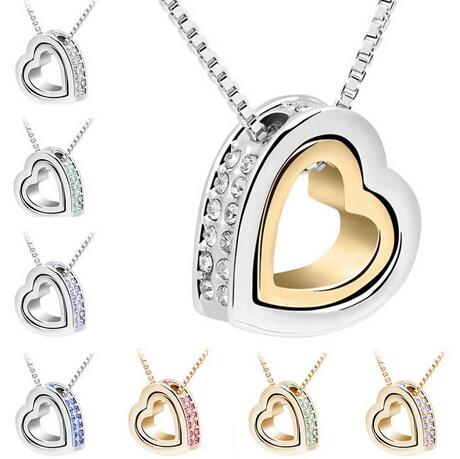 

Heart Crystal Necklaces & Pendants 18K Gold And Silver Plated Jewellery & Jewerly Necklace Women Fashion Jewelry Wholesale Free Shipping