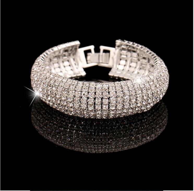 Nouvelle Arrivée De Luxe Strass Stretch Bracelet De Mariage Bracelets Bijoux De Mariée Pas Cher Cristaux Bracelet Pour La Mariée Soirée De Bal Pa