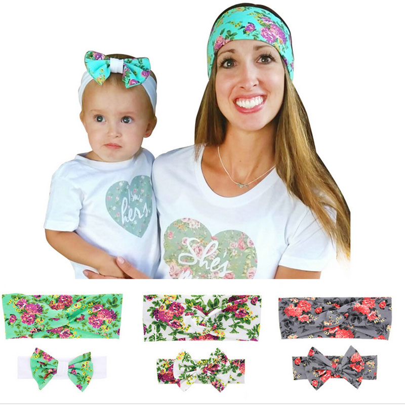 

Baby kids Flower print Headbands 2pc/set Girls Headwear Mom and kids Hair Accessories suits Hair bands, Gray