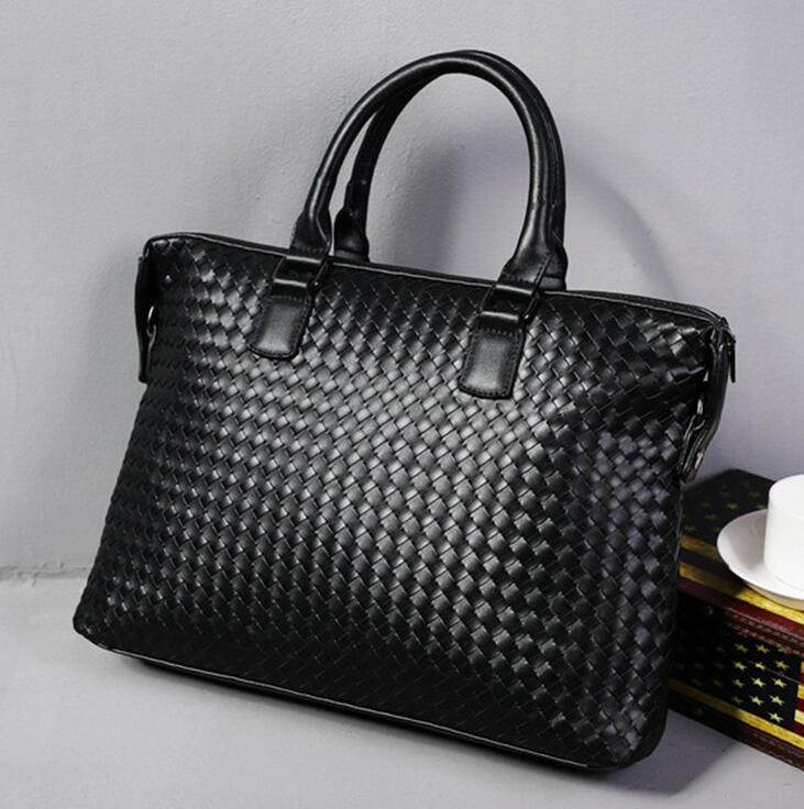 

Factory wholesale brand fashion hand woven bag briefcase in hands wovens leather wovenes leathers handbag business trend brands laptop bags, Black