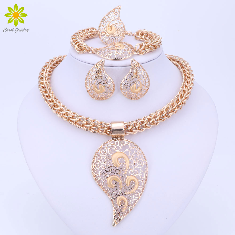 

Gold Color Jewelry Set Costume Design Big Pendant Necklace Set Bridal Gift Nigerian Wedding African Beads Jewelry Set