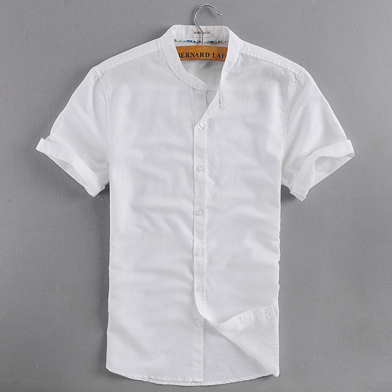 

Wholesale- 2017 brand shirt men short sleeve linen men shirt casual fashion cotton shirts mens solid slim mens shirts white summer camisa