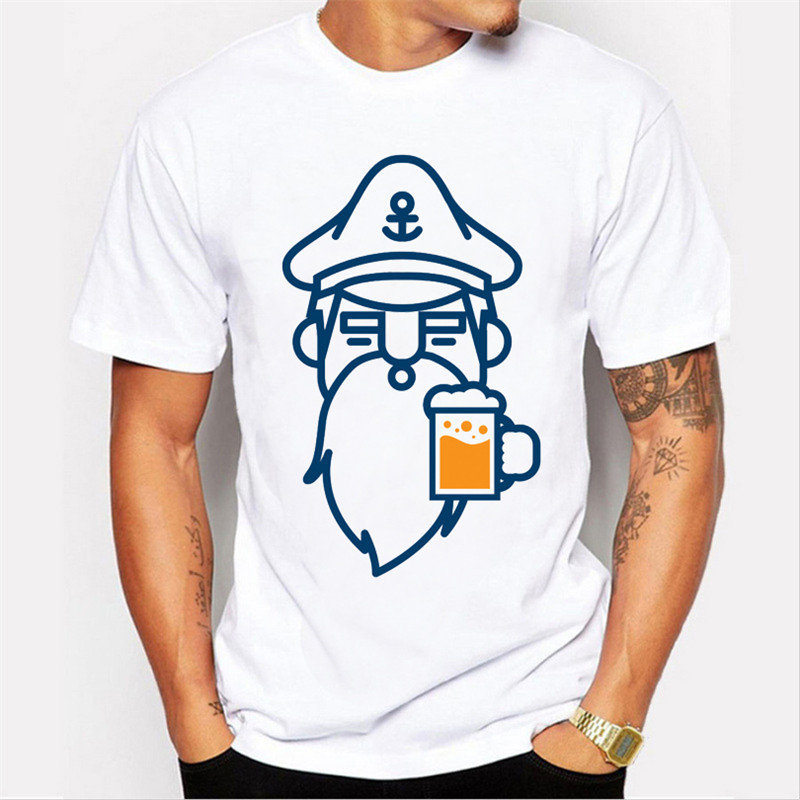 

2018 Newest Men Fashion Beer Man Design T shirt Novelty beard printed Tops Gentleman Custom Printed Short Sleeve Tees, White;black