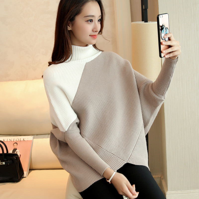 Wholesale- 2017 Autumn Winter New Women Turtleneck Sweater Batwing Sleeve Pullover Thickening Loose Fashion Sweater Women Q1825
