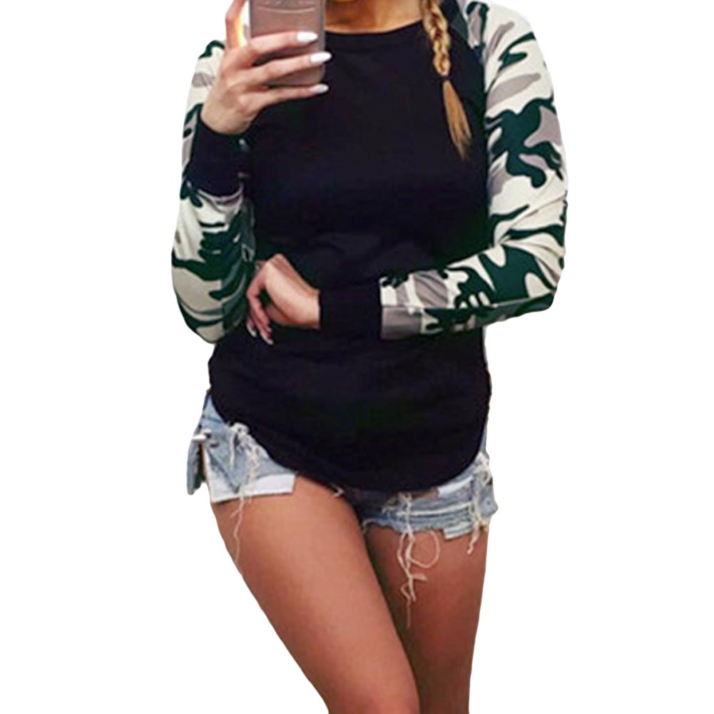 

Wholesale- Fashion Womens Casual Sweatshirts Camouflage Sleeve Tops Shirt Ladies Loose Hoodies Harajuku Tracksuits Female Sudaderas W2, As pic