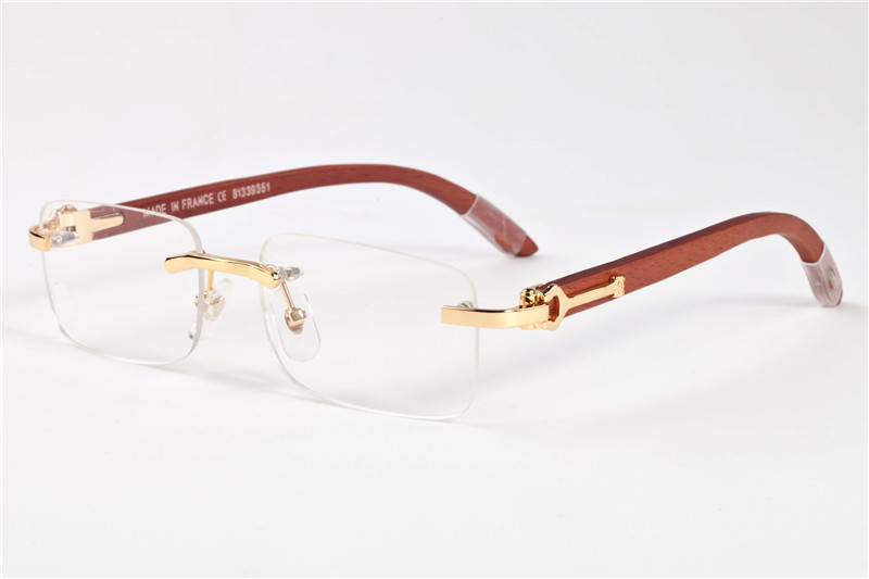 

2020 Men Rimless Glasses Wooden Buffalo Horn Glasses Fashion France Mens Optical Sunglasses Women Gold Wood Glasses Eyewear Frames