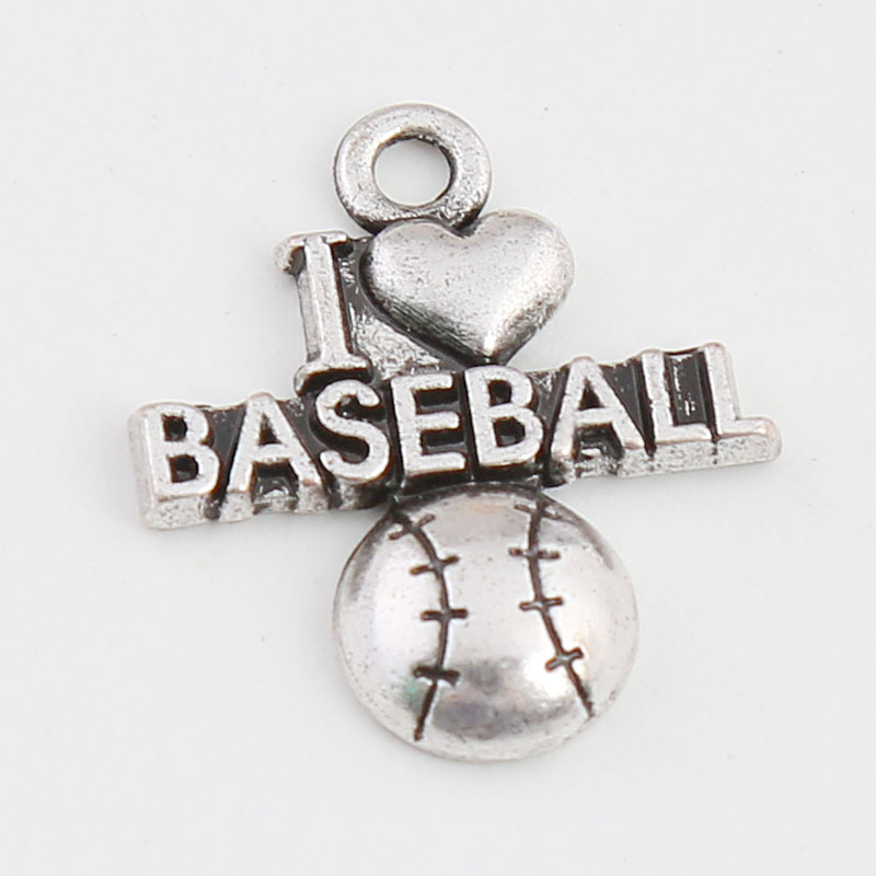 

Fashion I Love Baseball Vintage Alloy Charms Antique Silver Plating Sport Letter Charms AAC955