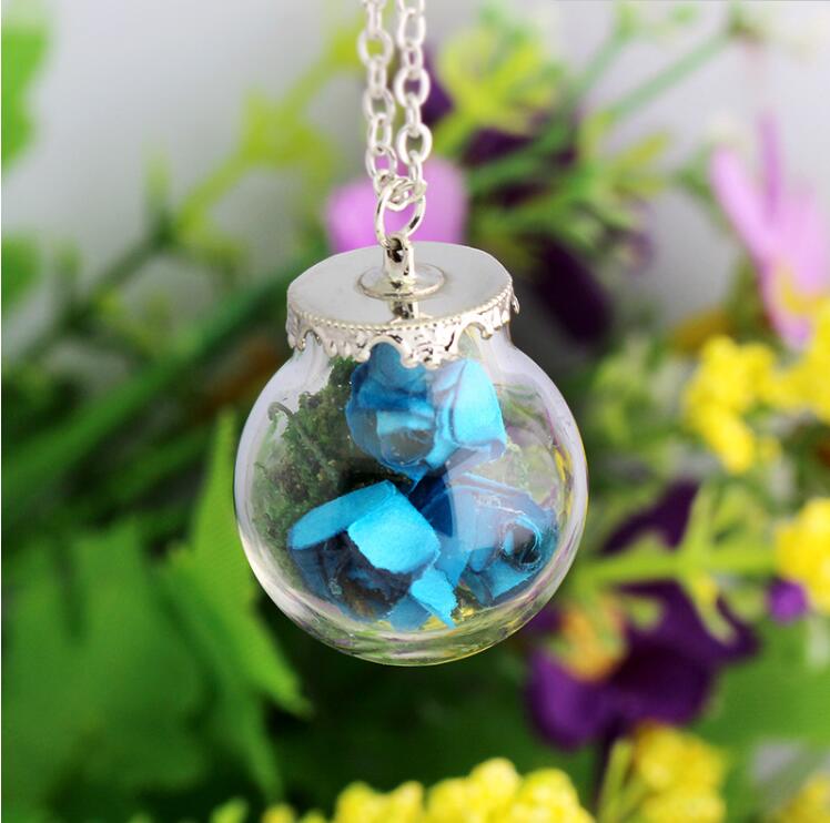 

Handmade Wish Bottle Necklace Dry Flower Glass Pendant Necklace New Arrival Women Girls Chain Necklace Party Jewelry