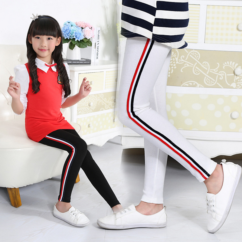 2017 New Girls Leggings Side Red And Blue Stripes Pant Toddler Big Children Trousers Baby kids Sports Leggings 5colors Available