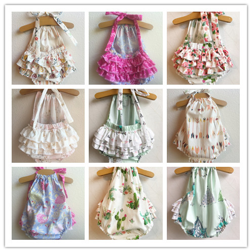 INS Baby Girls Romper 5 style Mermaid Arrow flower cotton Ruffle Newborn Onesies Summer Halter Bow Infant Bodysuit Kids Clothes A08-image-403112273