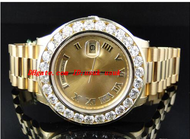

Luxury Watches Fashion Watches New Mens 2 II Solid 18 kt 41MM Bigger Diamond Watch Gold Dial 8 Ct Mechanical Men's Watch Wristwatch