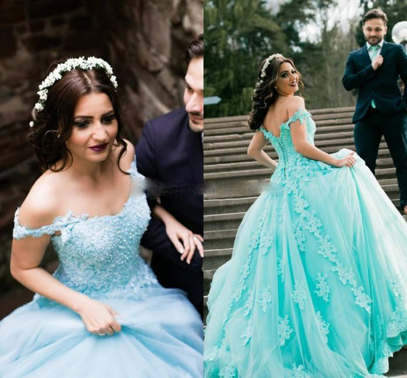 

Elegant Off Shoulder Ball Gown Retro Evening Dress Backless Appliques Corset Lace Up Lace Tulle Quinceanera Dresses Sweet 16 Dresses, Same as picture