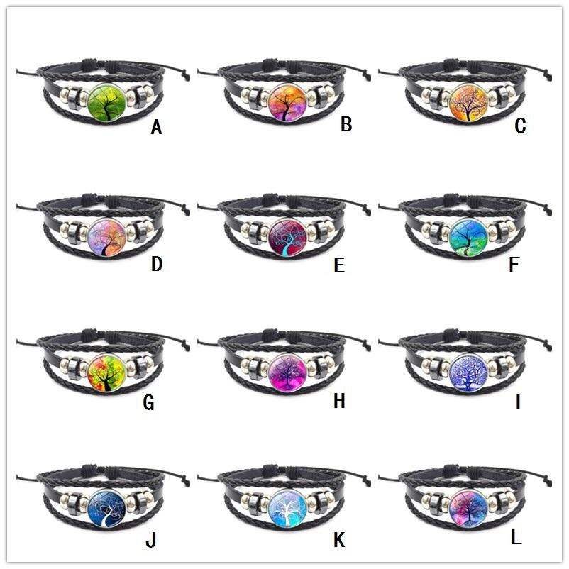 

New Men Tree of Life 18MM Snap Charm Bracelets Leather Braided Multilayers Punk Friendship Bracelets Women Girls Jewelry