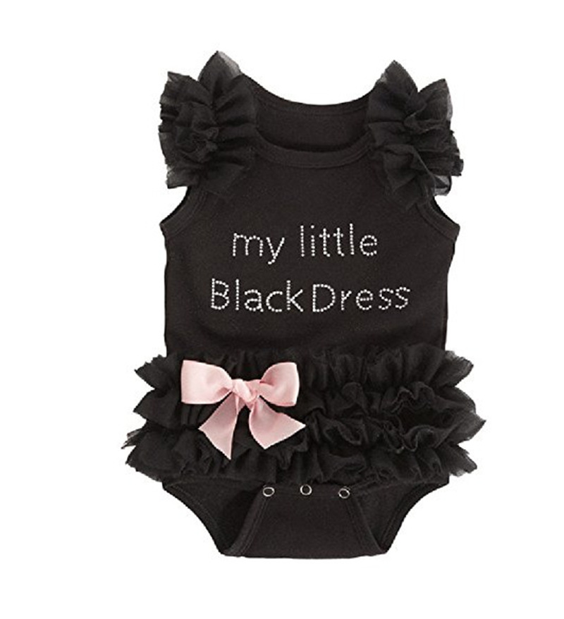 Baby Girls Romper Clothes "my little Black Dress" Sleeveless Embroidered Dress Bodysuit-image-398105176