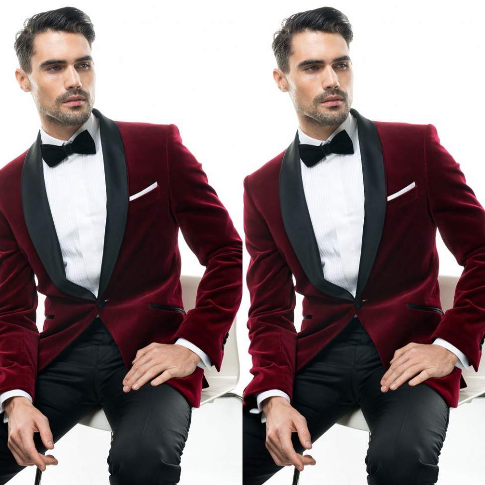 

Fashion Burgundy Wedding Tuxedos Slim Fit Suits For Men Jacket And Pants Groomsmen Suit Two Pieces Cheap Prom Formal Suits With Bow Tie, Black