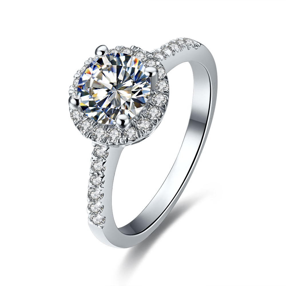 

Wholesale Rings 18K White Gold Plated Sterling Silver 0.5CT Round NSCD Simulated Diamond Ring for Women Engagement