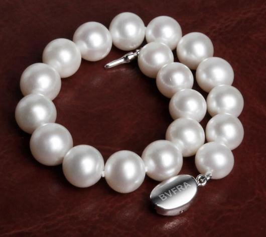 

8-9MM south sea white round pearl bracelet 7.5-8 inch 925 silver, Black