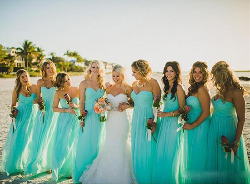 

USA Popular Beach Turquoise Chiffon Bridesmaid Dresses Plus Size Floor Length Wedding Guest Party Dress for Autumn Formal Party Gown