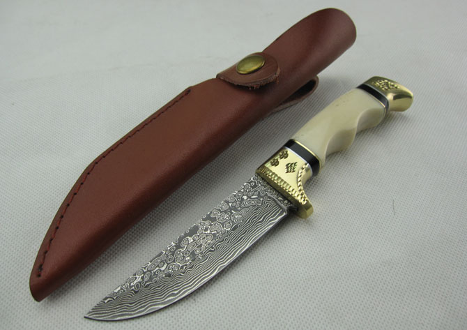 

Damascus Camel bone carved double copper head collection hunting knife outdoor survival camping hunting knife wild gift 1pcs free shipping