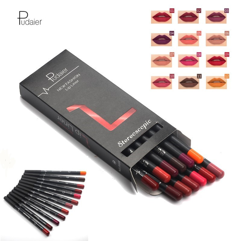 

12pcs/set Pudaier Professional Lipliner Pencil Kit Waterproof Long-lasting Contour Lip Liner Pen Nude Lip Pencils Cosmetic Makeup Beauty, Mixed color