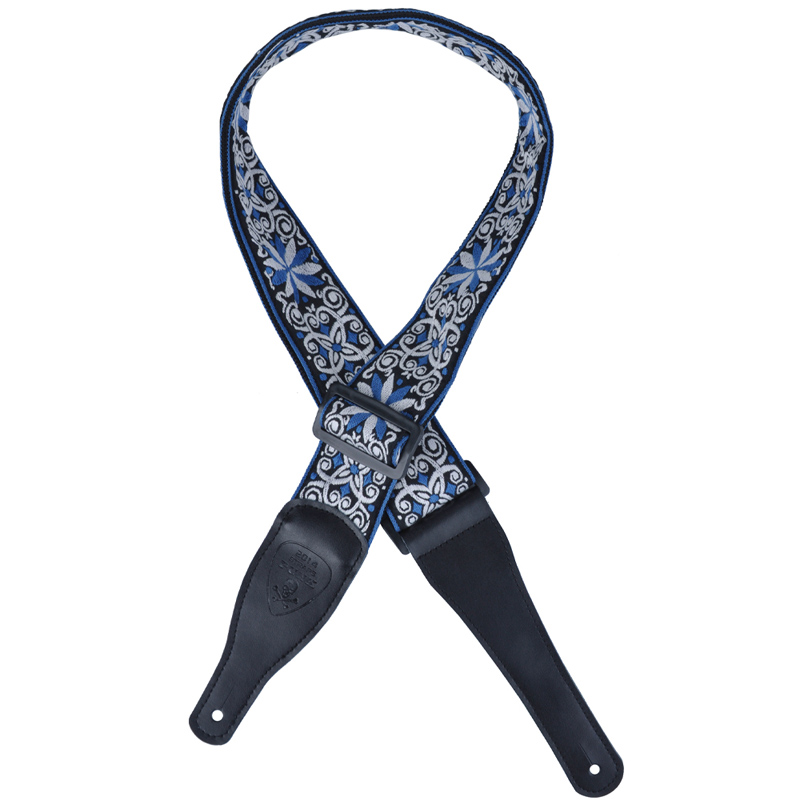 

Jacquard Nylon Bass Guitar Strap Double Layer 2.5MM With Leather Ends- Blue