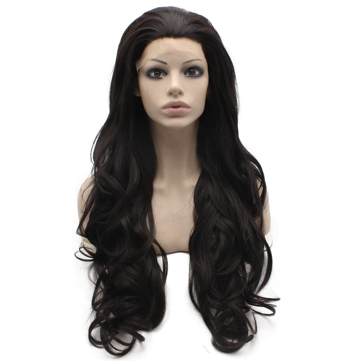 

Long Wavy Dark Brown Heat Friendly Fiber Hair Natural Lace Front Wig