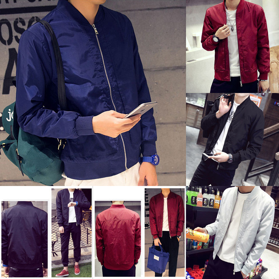 

Wholesale- Men Fashion Classic Coats Clothes Padded Bomber Jacket Slim Motorcycle Coat Zip Outwear Clothes, Red