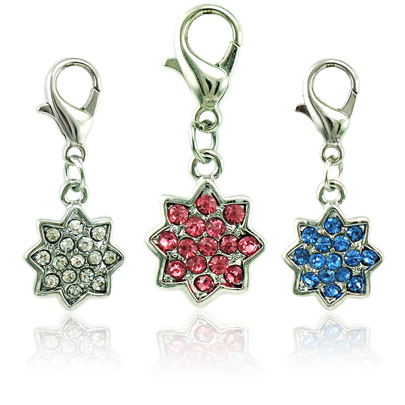 

Wholesale Fashion Charms With Lobster Clasp Rhinestone Octagon Flower Pendants DIY Charms For Jewelry Making Accessories