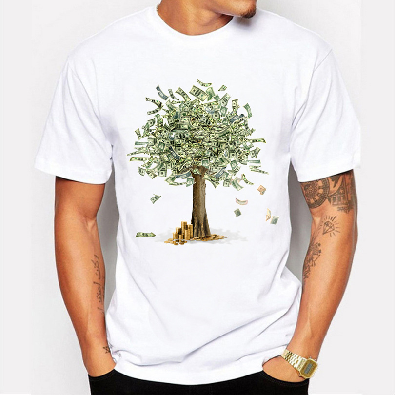 

Funny Design Money Grows On Trees Printing T Shirt Men' Fashion Summer Short Sleeve Novelty Tee Tops Camisetas, White