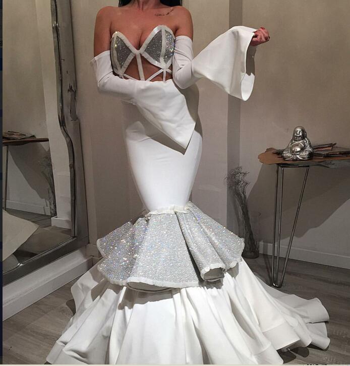 

Evening dress Yousef aljasmi Kim kardashian Long sleeve Strapless Crystal Mermaid Long Almoda gianninaazar ZuhLair murad Ziadnakad 0061, Same with picture