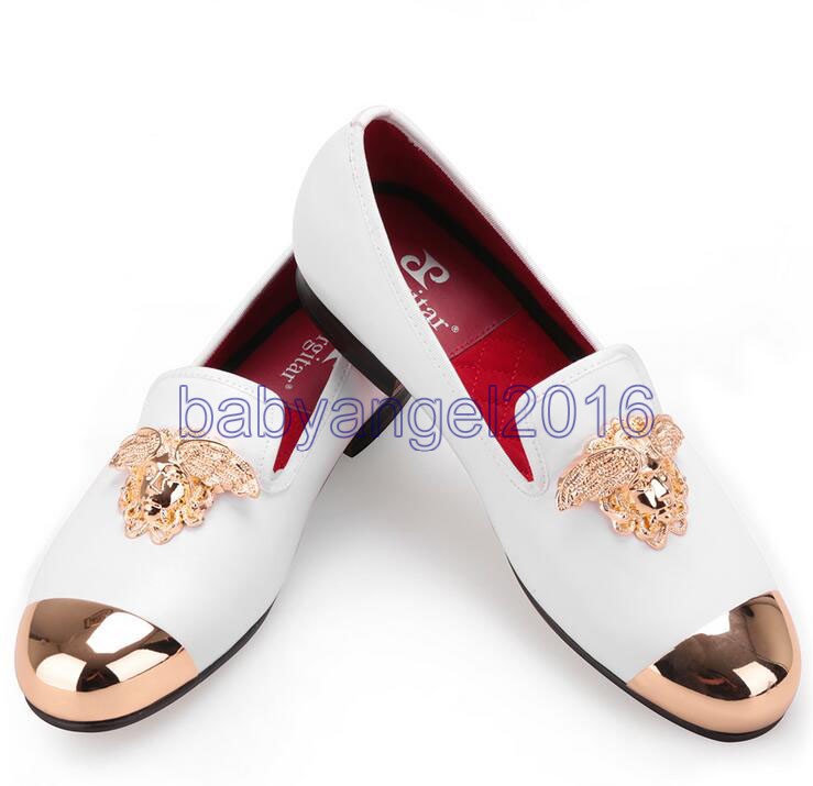 white loafers gold buckle