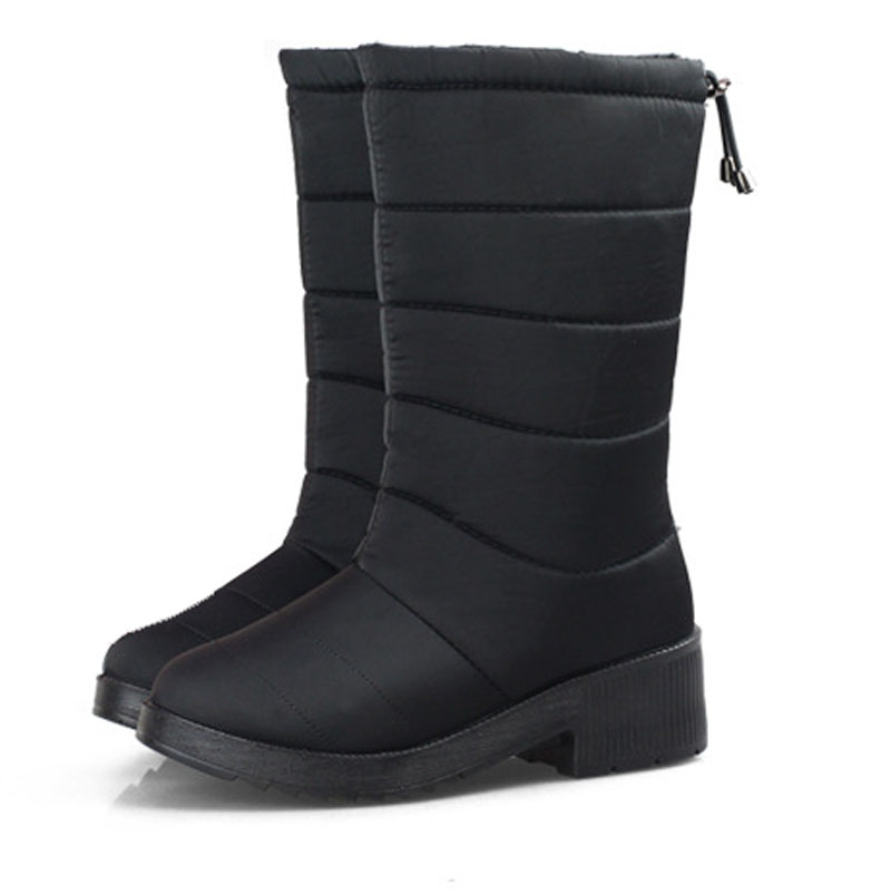 

Winter Women Boots Female Down Waterproof Snow Boots Tassel Mid-Calf Ladies Shoes Woman Warm Fur Botas Mujer Elastic Band No. XDX-003, Black