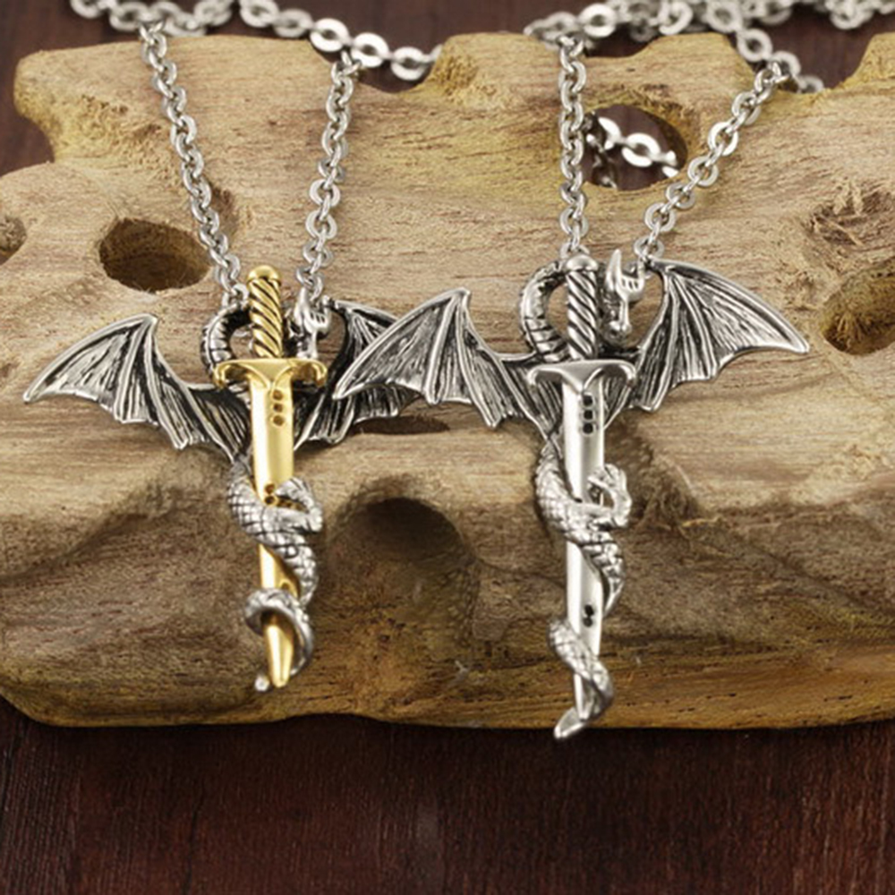 

Unisex Stainless Steel Sword Feather Pendant Chain Necklace Gifts Jewelry Statement Bib Necklaces for Woman Men