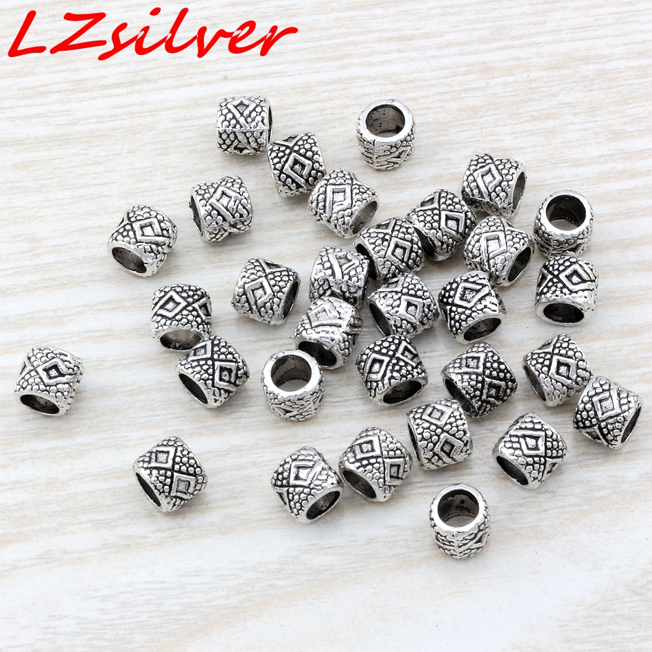 

MIC 300Pcs Antique Silver zinc alloy Beaded Drum Spacer Beads 7x6mm DIY Jewelry D6